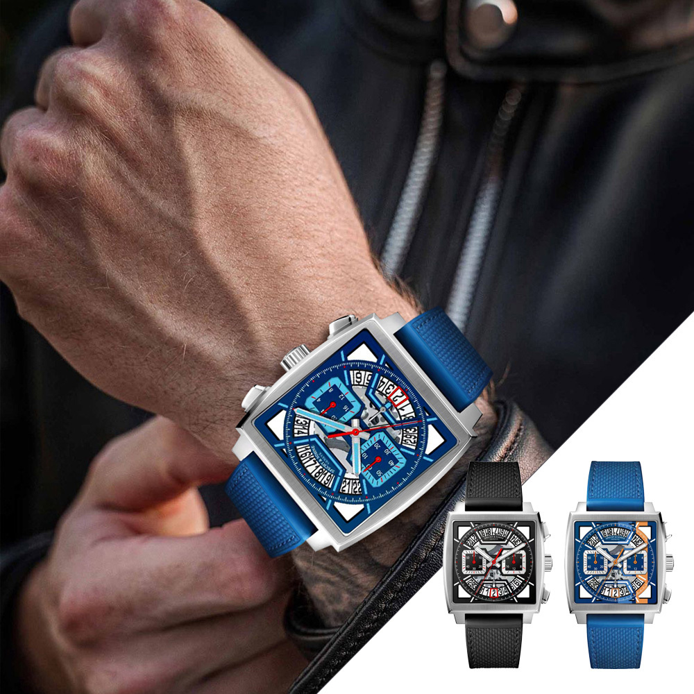 【SPECHT&SOHNE 施沛索恩】SP0013 人體工學 立體字面 方形鏤空稜角 機械人 花紋 計時機械錶 手錶