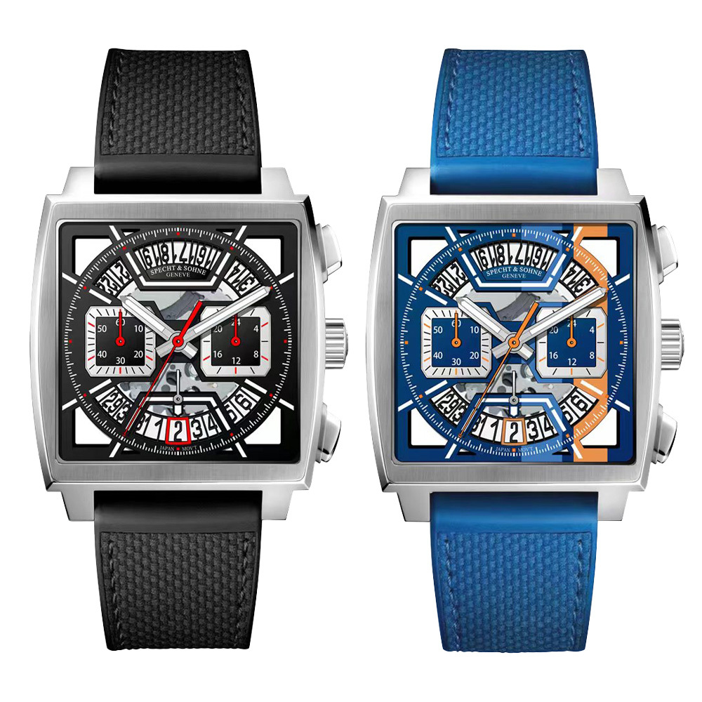 【SPECHT&SOHNE 施沛索恩】SP0013 人體工學 立體字面 方形鏤空稜角 機械人 花紋 計時機械錶 手錶