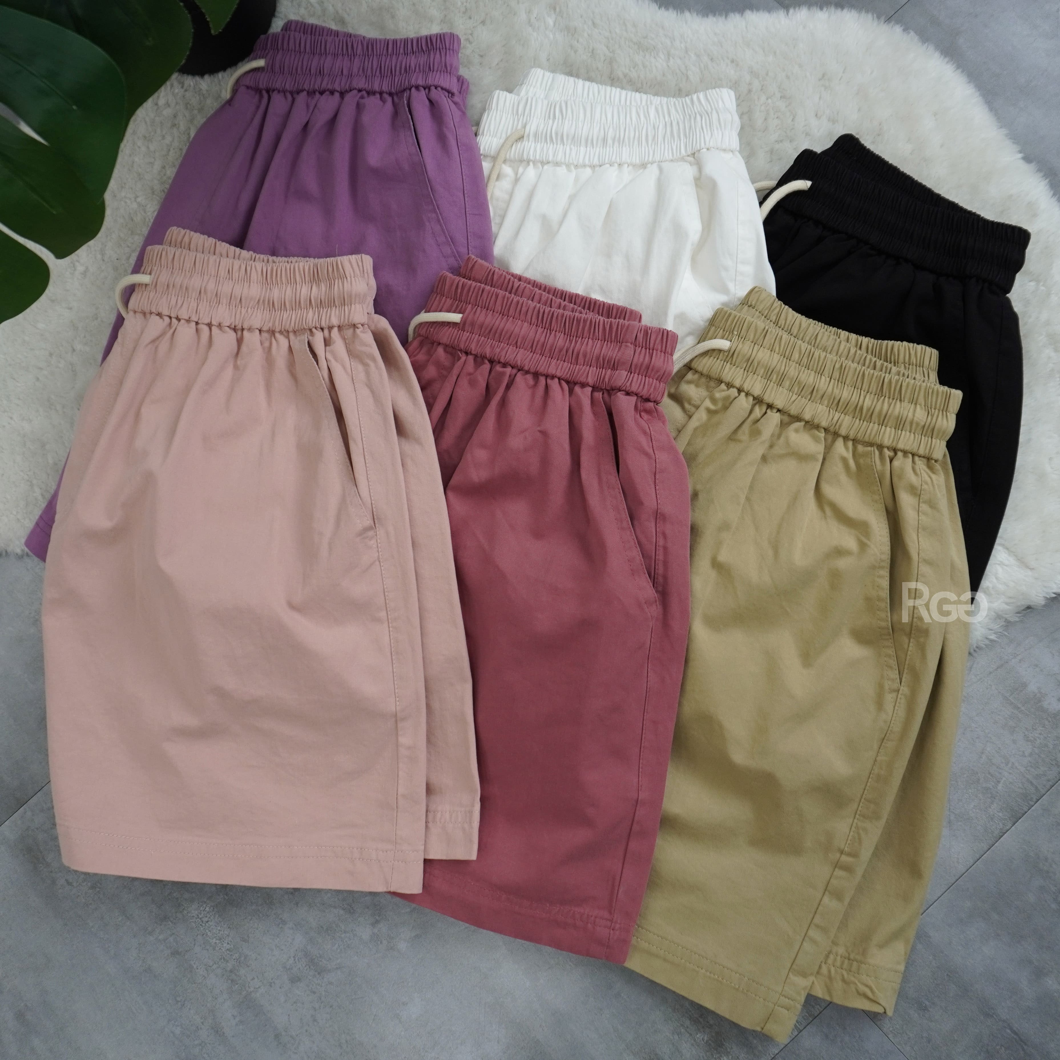 抽繩水洗四分短褲側面商品照