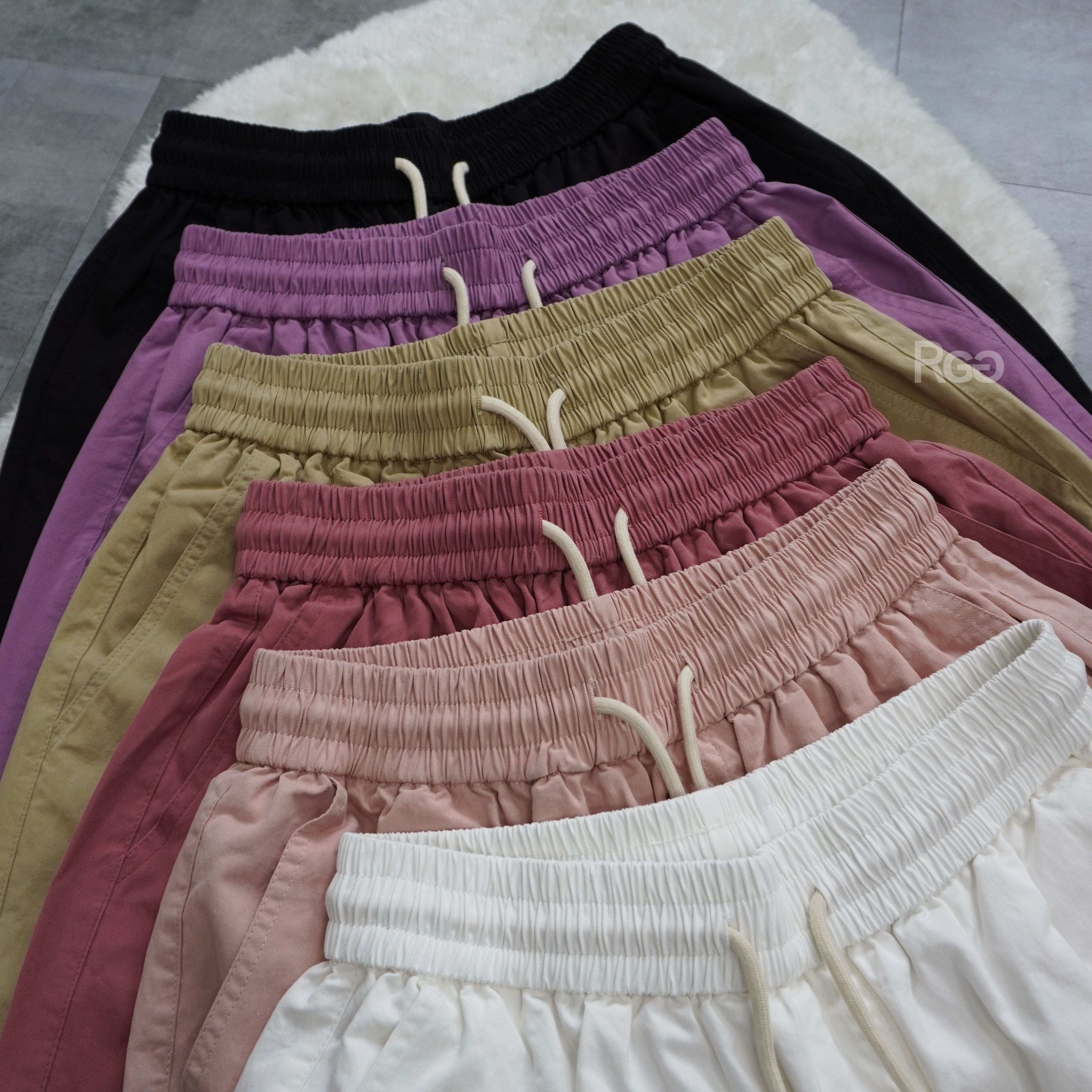 抽繩水洗四分短褲正面褲頭照