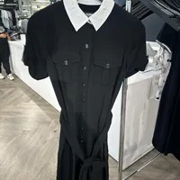 [S] KARL LAGERFELD POLO SHORT SLEEVE BUTTON DRESS,BLACK/SOFT WHITE, LD4AED18-XSF (SKL1056)