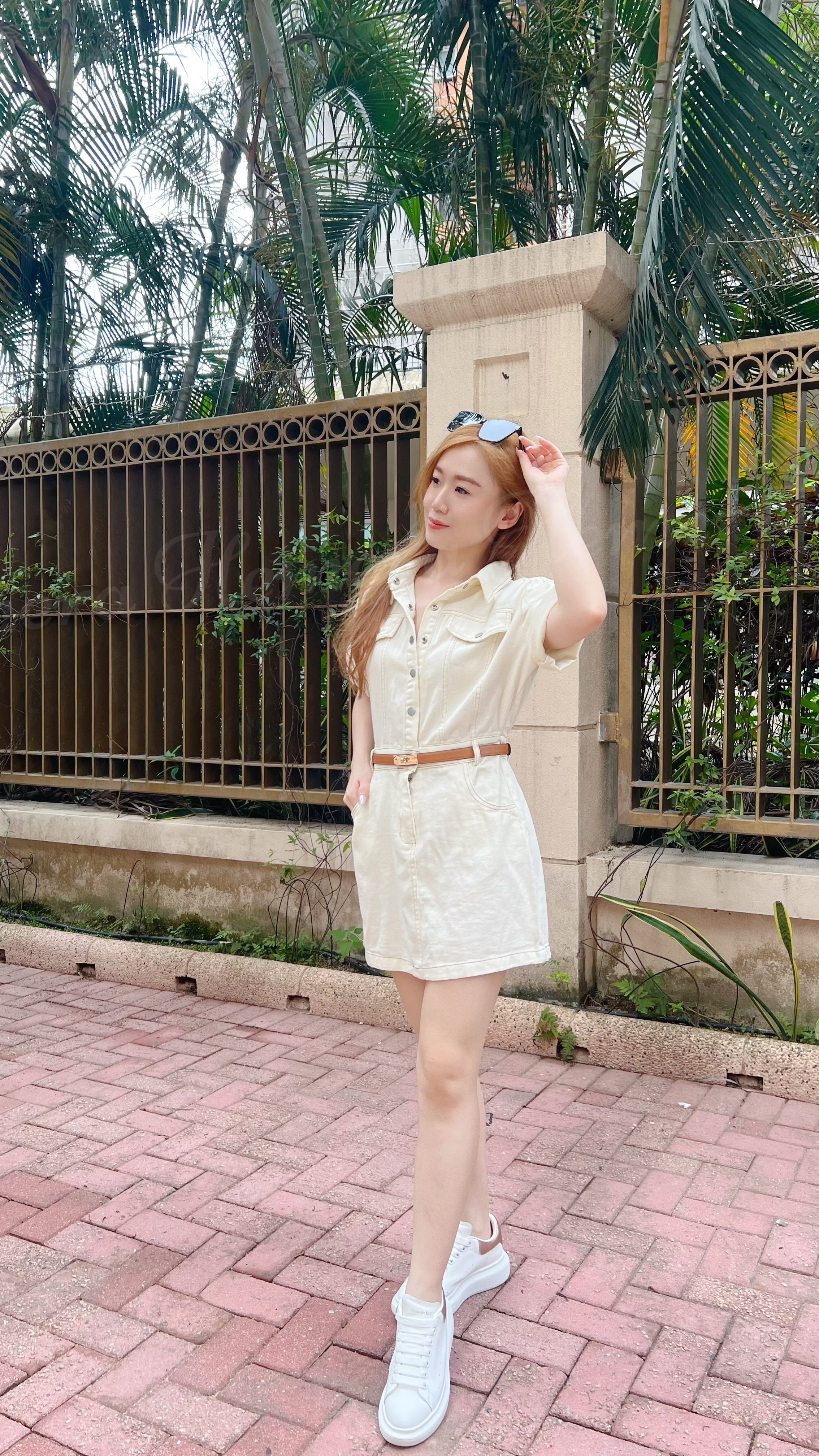 DR24S0608 休閒型格工人風牛仔連身裙