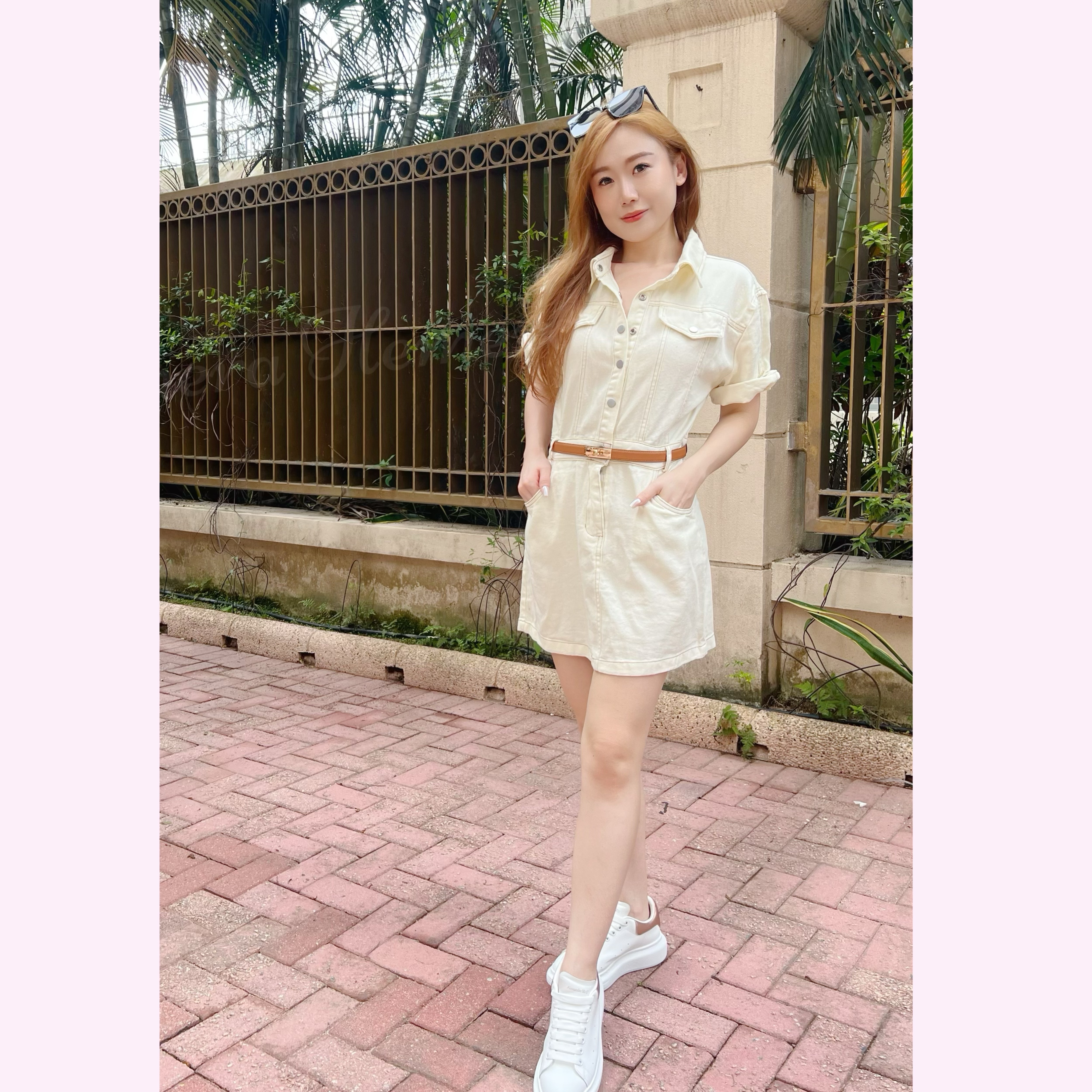 DR24S0608 休閒型格工人風牛仔連身裙