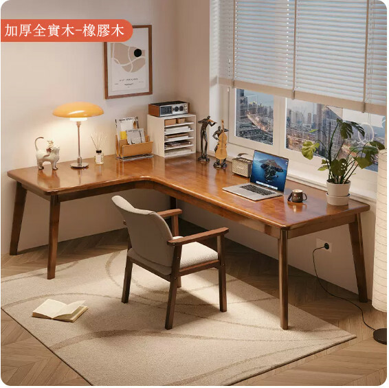 Hot selling all solid wood furniture Computer desk Study table Dressing table Bengongzhi [120+120x55x75cm] solid wood table + solid wood color