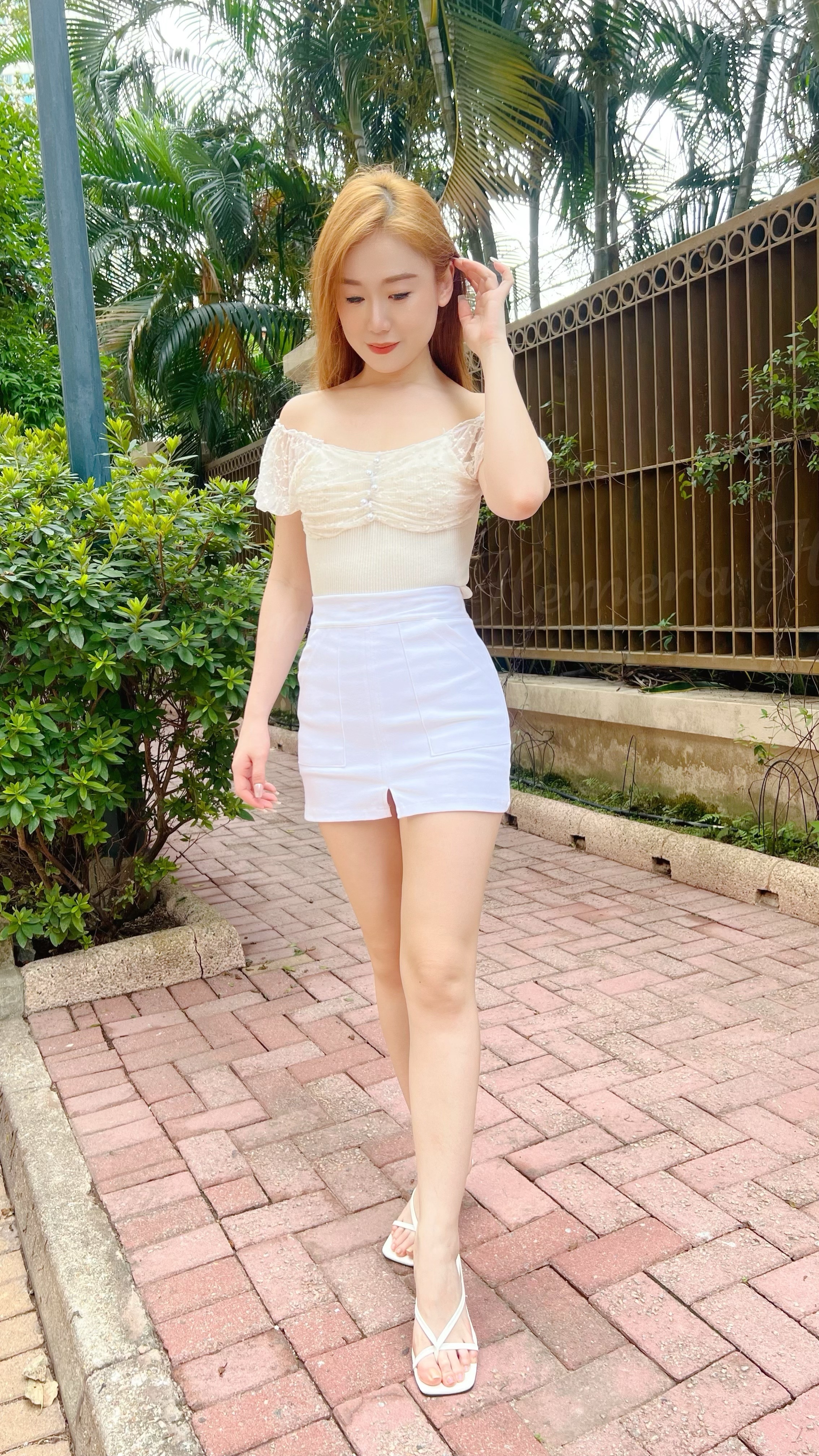 TP24S0610 甜美一字膊網網棉質上身