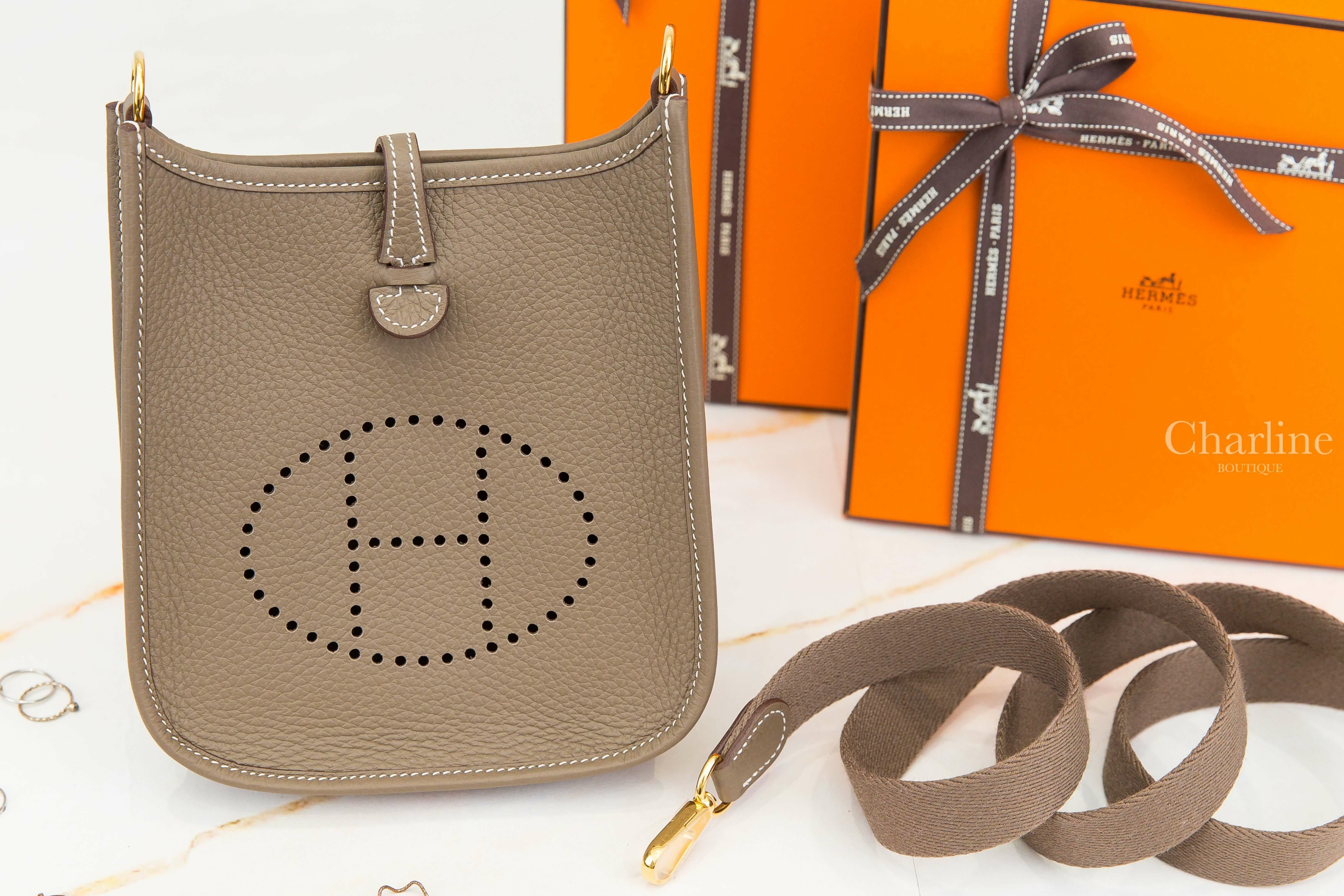Hermès Evelyne TPM 16cm 18 Etoupe Taurillon Clemence 大象灰金釦簍空洞洞肩背包