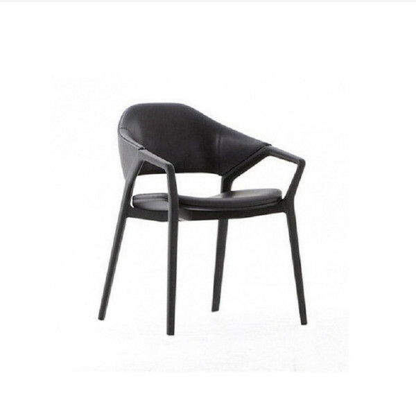 Popular solid wood dining chair leather armchair Nordic conference room chair (black)