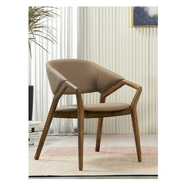 Popular solid wood dining chair, leather armchair, Nordic conference room chair (white oak)