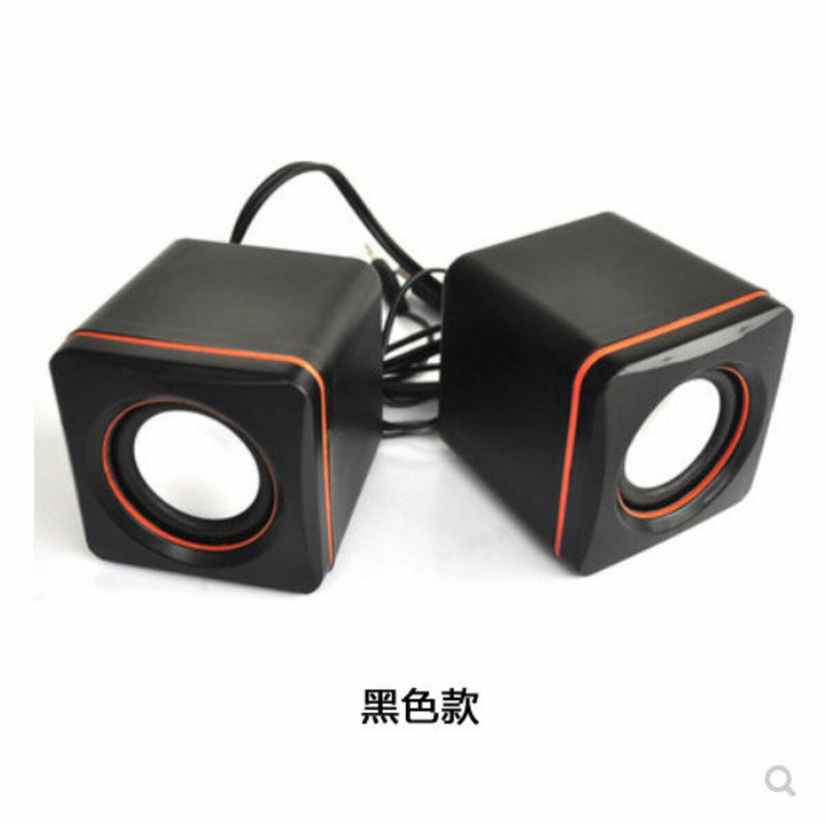 Simple small square player mini speaker (pair of black models)
