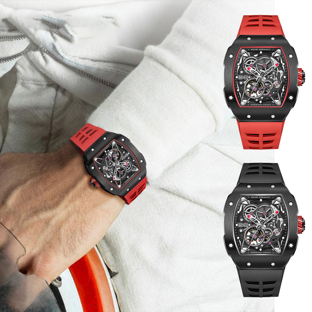(預購)【BEXEI 五芒星】9068 雙面鏤空 酒桶型 時尚潮流 都市科技 夜店型男 自動機械錶 手錶