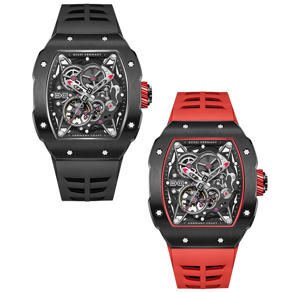 (預購)【BEXEI 五芒星】9068 雙面鏤空 酒桶型 時尚潮流 都市科技 夜店型男 自動機械錶 手錶