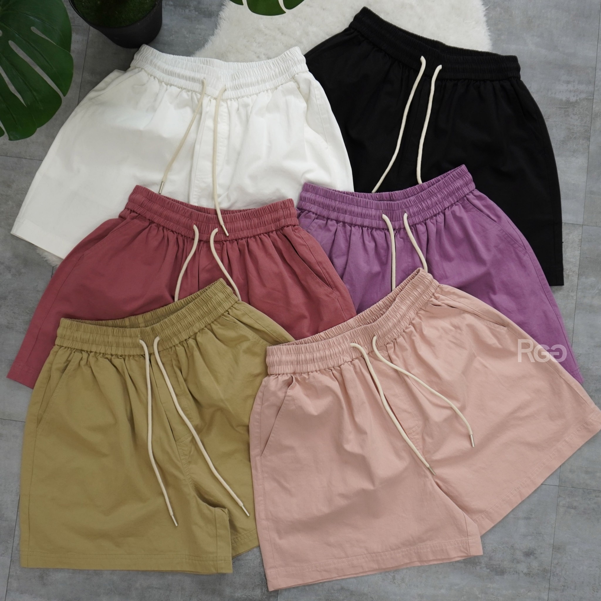 #6801 抽繩水洗四分短褲