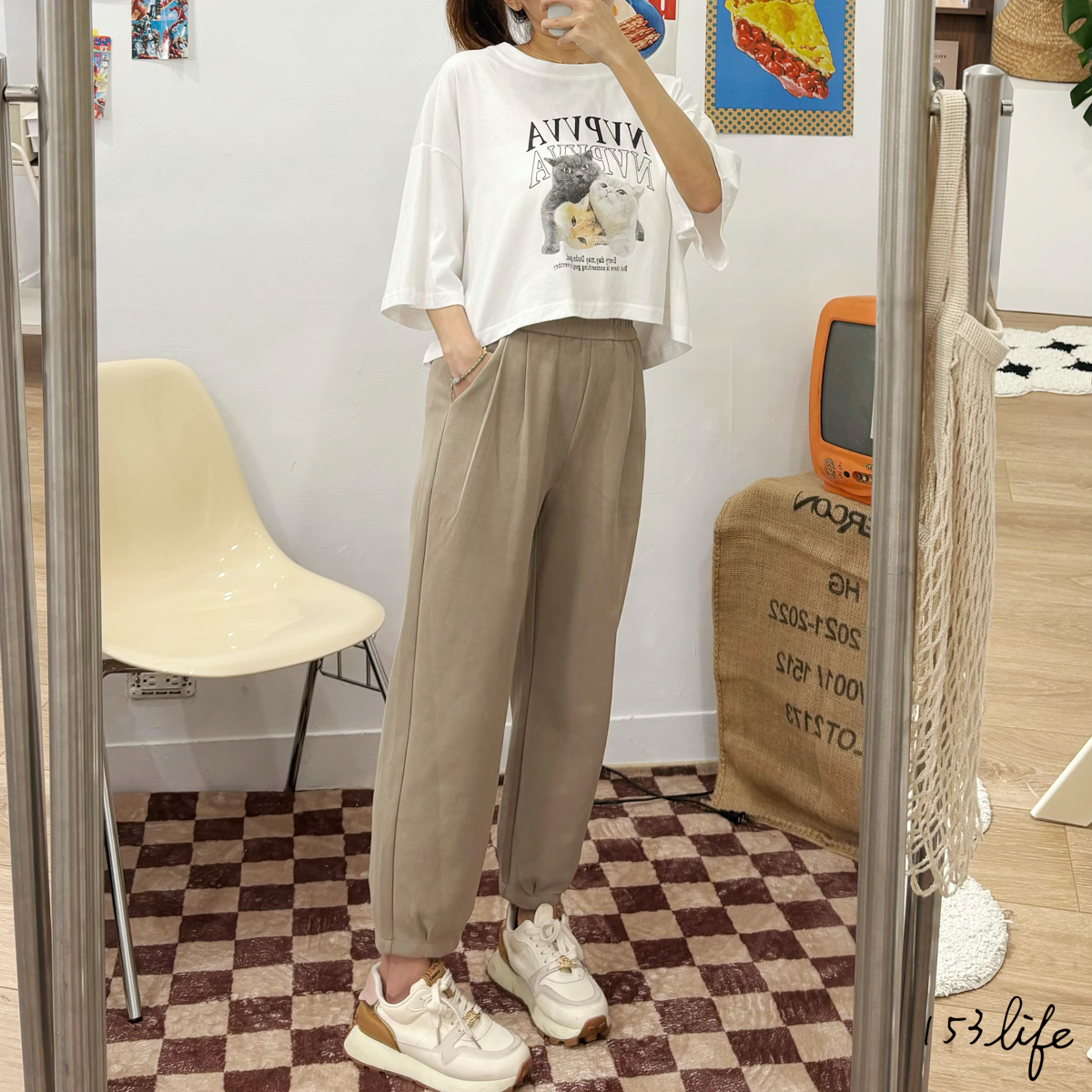 |現貨|奶咖色鬆緊腰顯瘦運動九分束口褲(XXS-L)