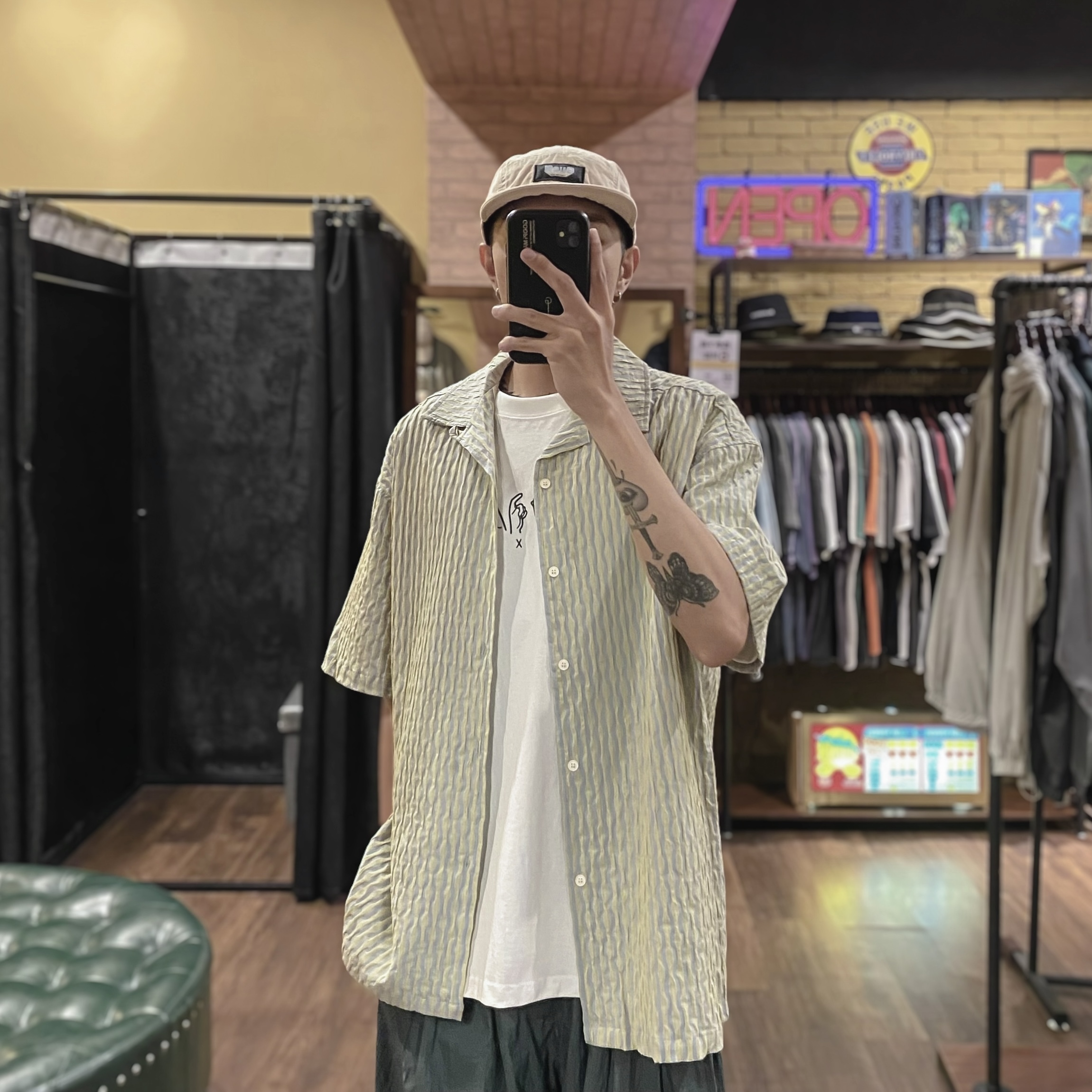 復古文青開襟紋路襯衫