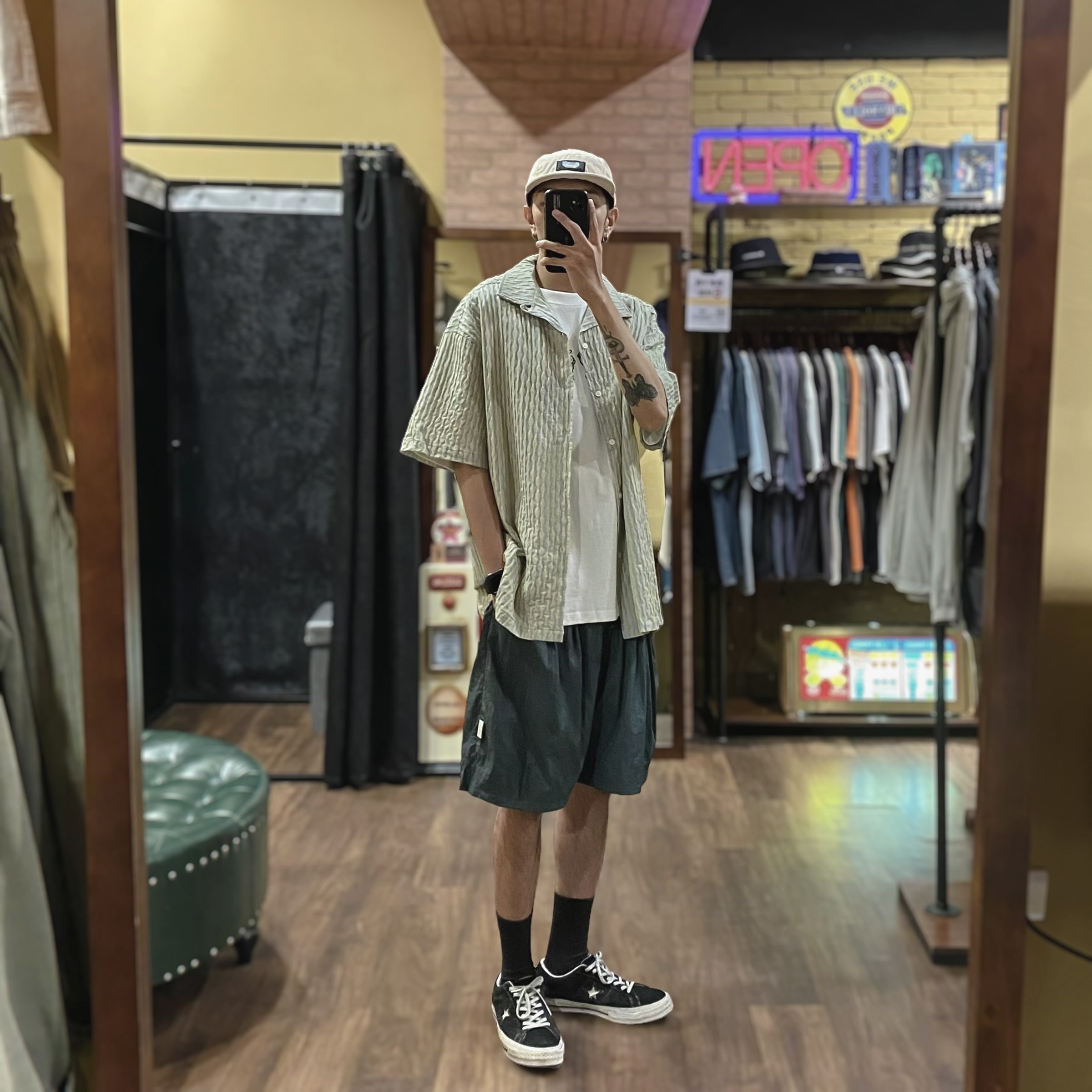 復古文青開襟紋路襯衫