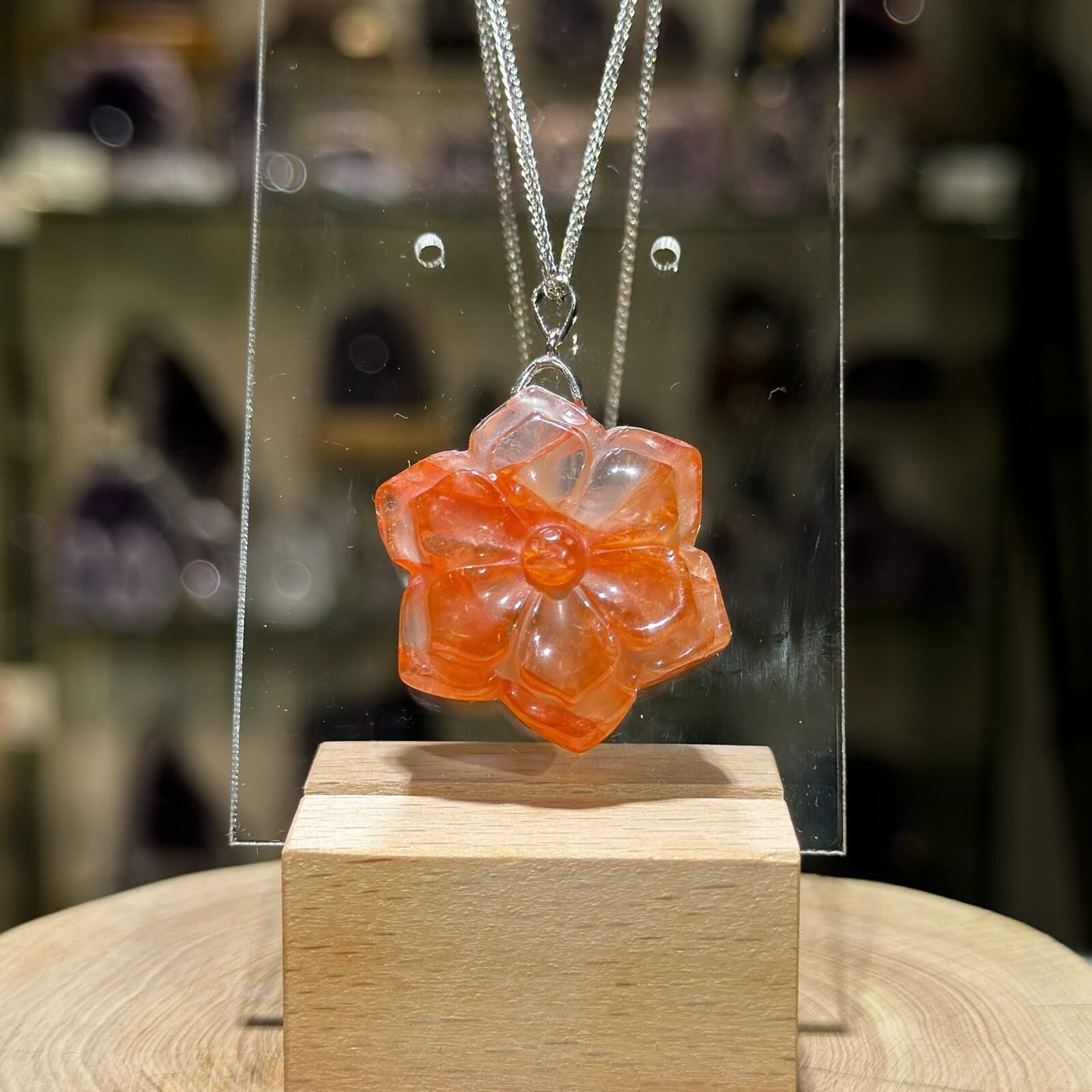 紅膠花 水晶花形吊飾 (#01)