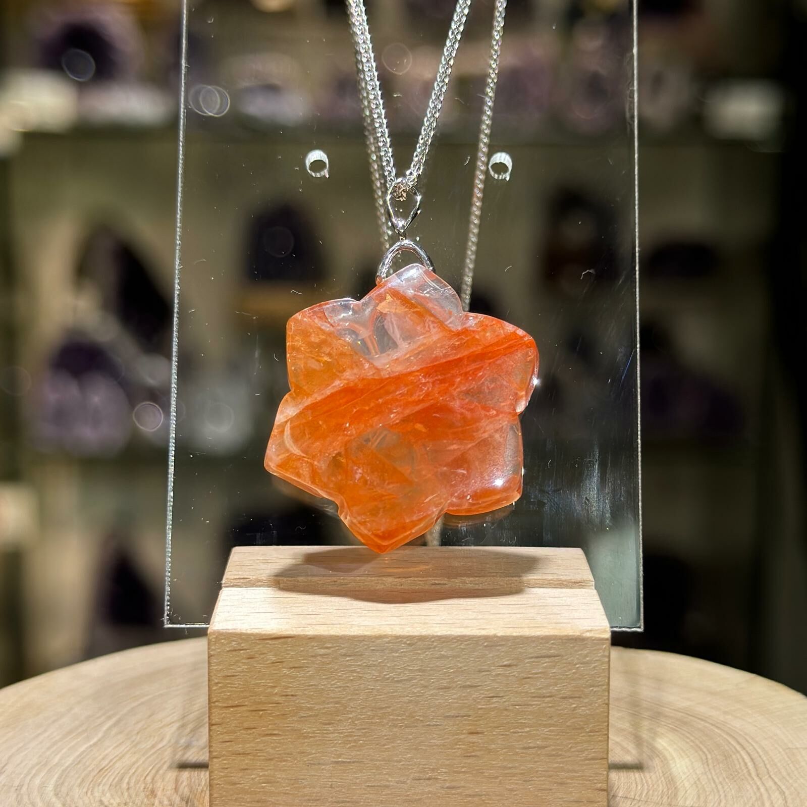 紅膠花 水晶花形吊飾 (#01)