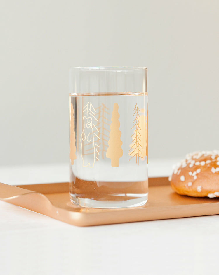 Warmgrey tail 樹與熊玻璃杯 (金色)