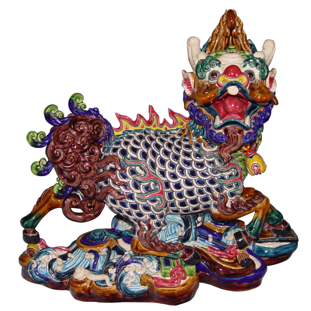 交趾陶｜四寶麒麟對 踏雲