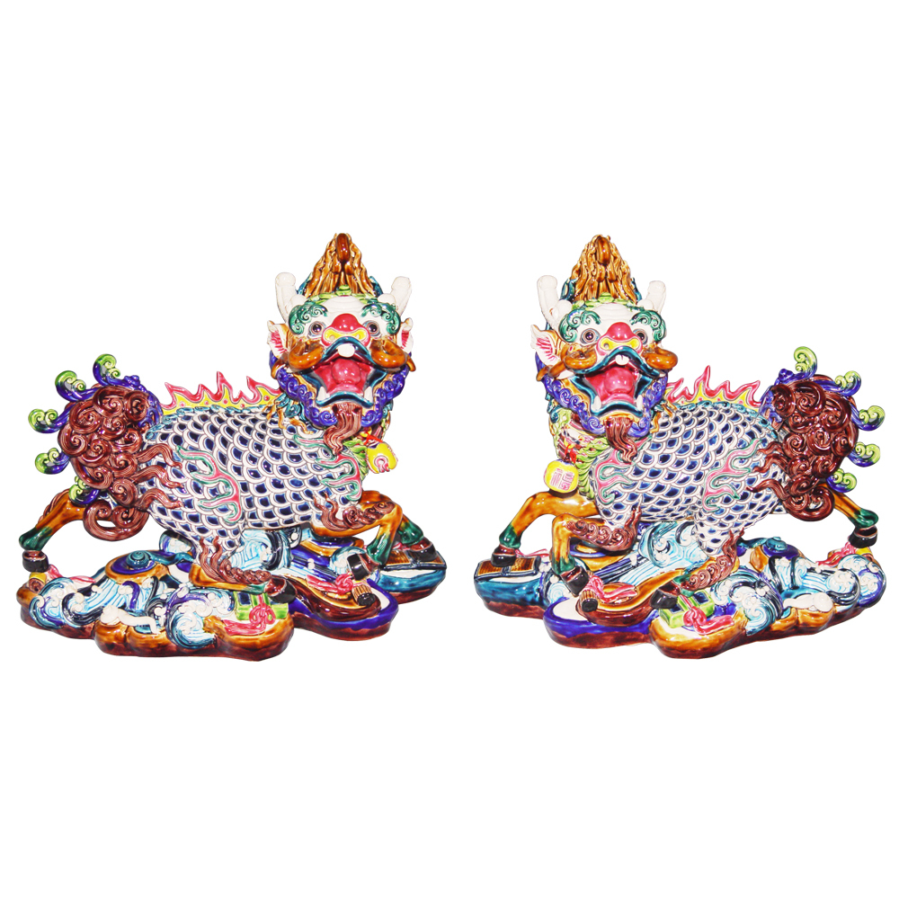 交趾陶｜四寶麒麟對 踏雲