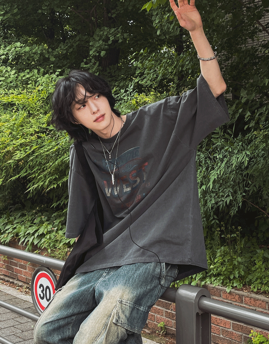 西部寬鬆着色短袖T恤