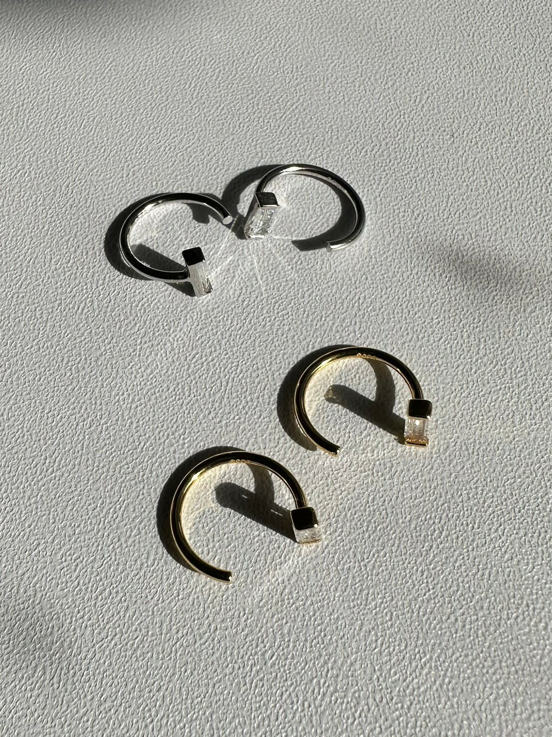 S925 square zircon open hoop pierce