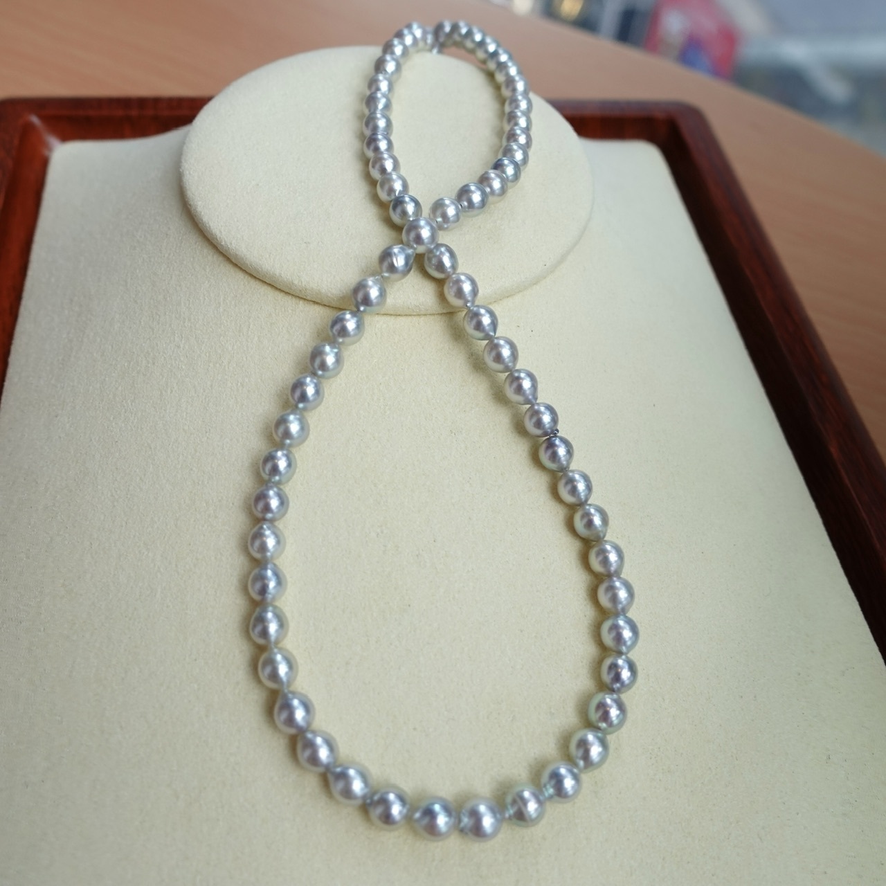 5.5-6mm 微巴洛克形天然銀藍色Akoya項鍊