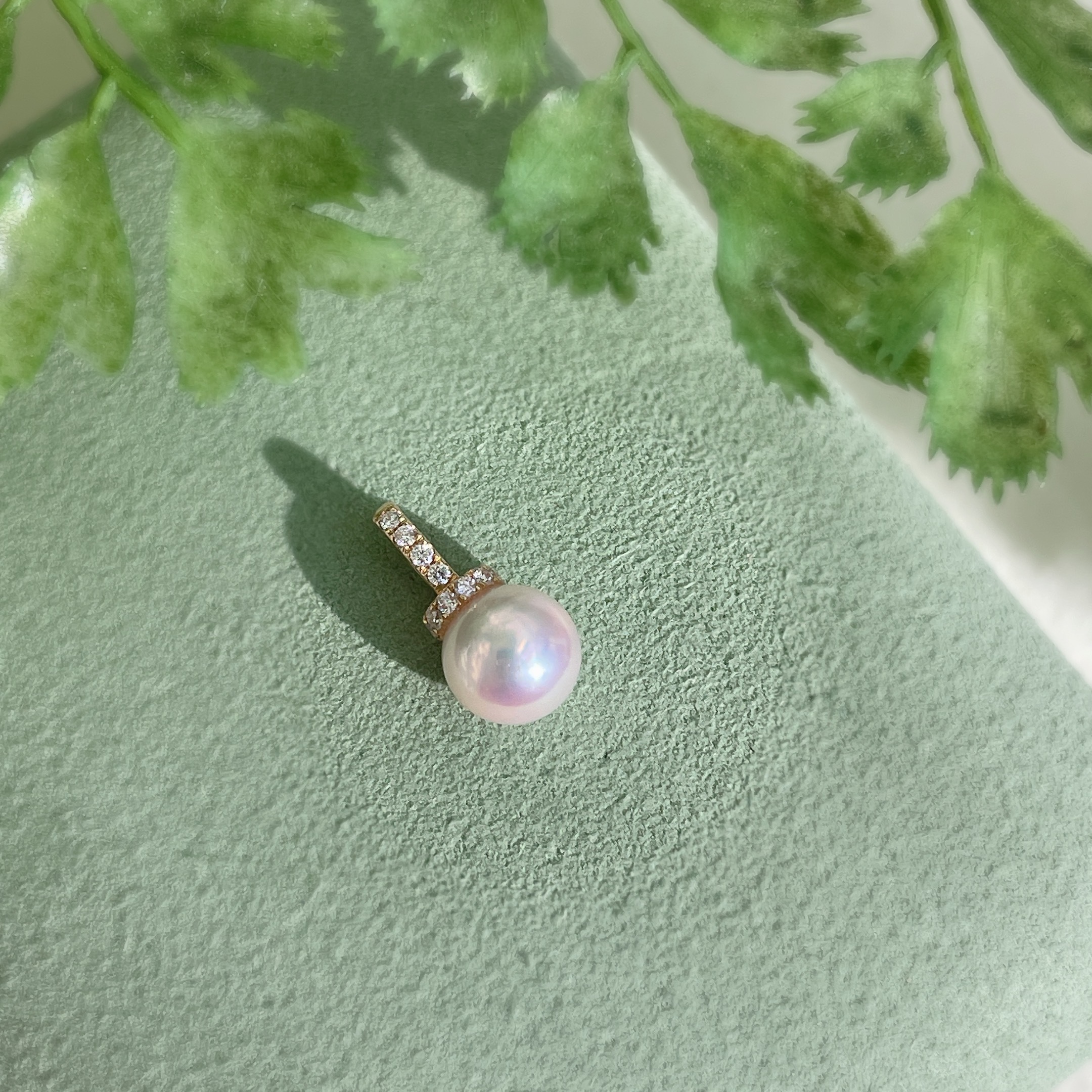 頂級鏡面系列 - 18K金天Akoya珍珠鑽石開口吊墜