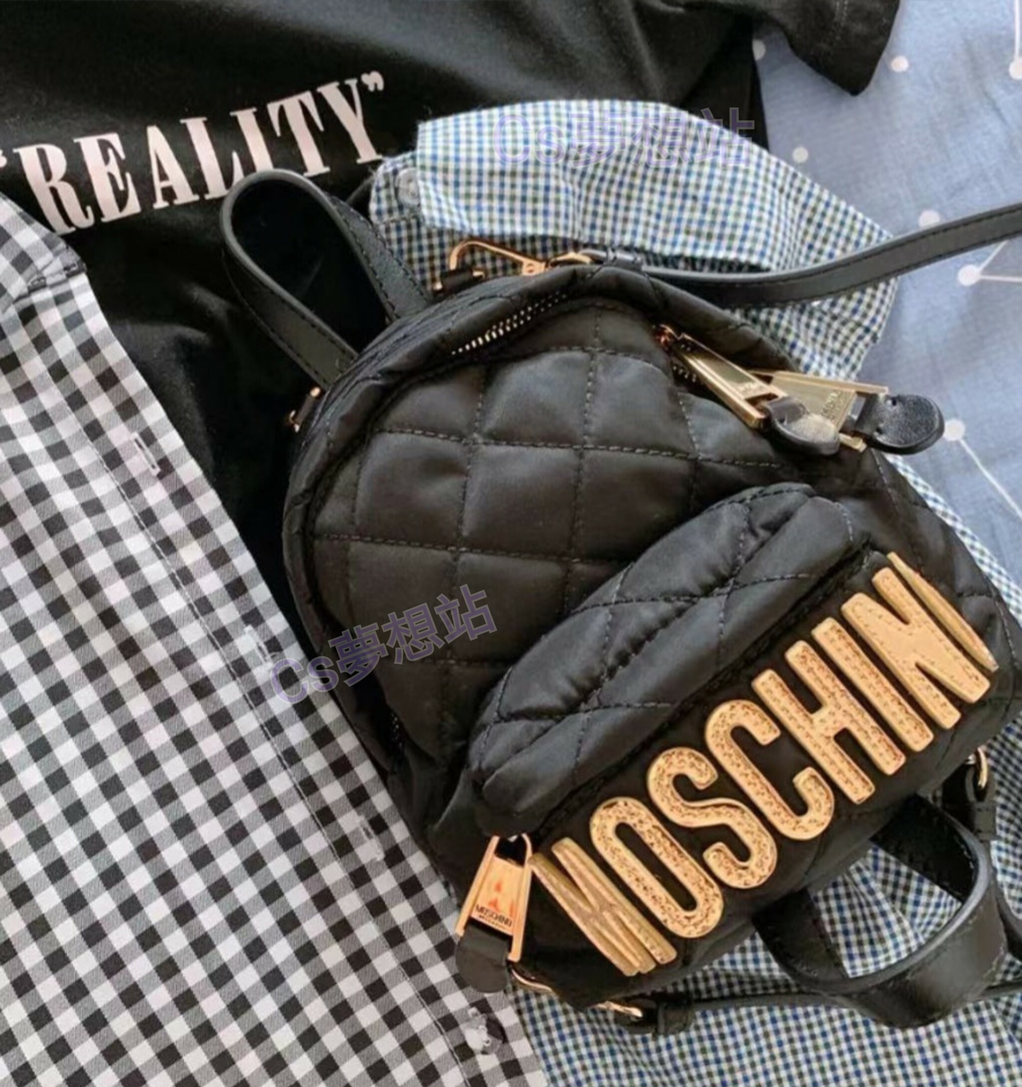 Moschino Quilted Mini 2way Backpack Black