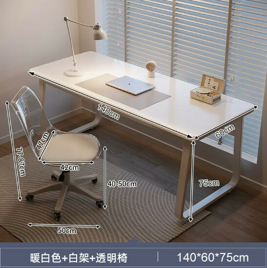 Hot-selling iron furniture, computer desk, study table, dressing table, Bengongzhi [white + table and chair combination] 140x60x75cm
