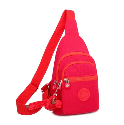 New Women's Chest Bag Crossbody Bag Shoulder Bag Canvas Bag Personalized Backpack Sports Waist Bag [Red]