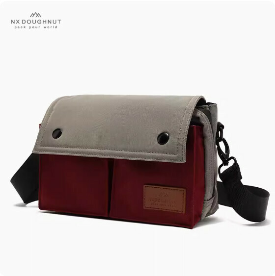 Hot selling simple casual multi-compartment unisex crossbody bag, shoulder bag, waist bag [grey with burgundy (crossbody bag)]