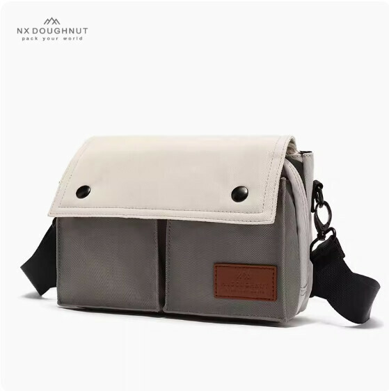Hot selling simple casual multi-compartment unisex crossbody bag, shoulder bag, waist bag [Ivory with gray (crossbody bag)]