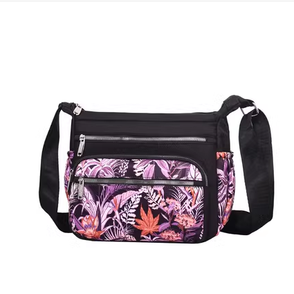 熱賣個性印花多層單肩包  斜挎包  帆布包 斜孭袋【款七紫葉子】