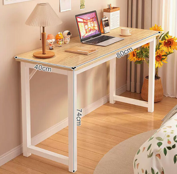 Hot selling wrought iron furniture computer desk dressing table [single layer deepened version - yellow fir color + white frame] 80x40x74cm