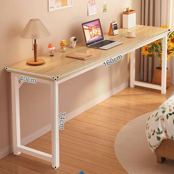 Hot selling wrought iron furniture computer desk dressing table [single layer deepened version - yellow fir color + white frame] 160x40x74cm