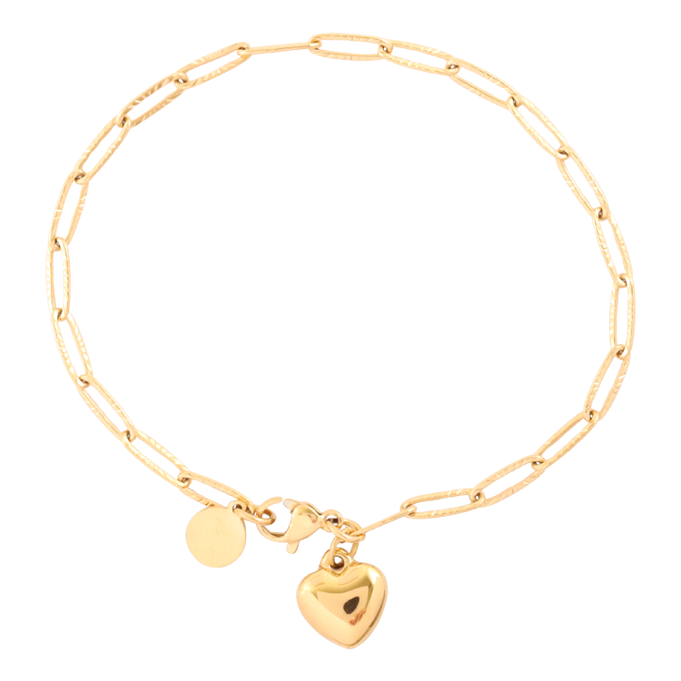 白鋼手鍊，女士手鍊 圓潤愛心墜飾；精緻與溫柔的魅力（3779金色）