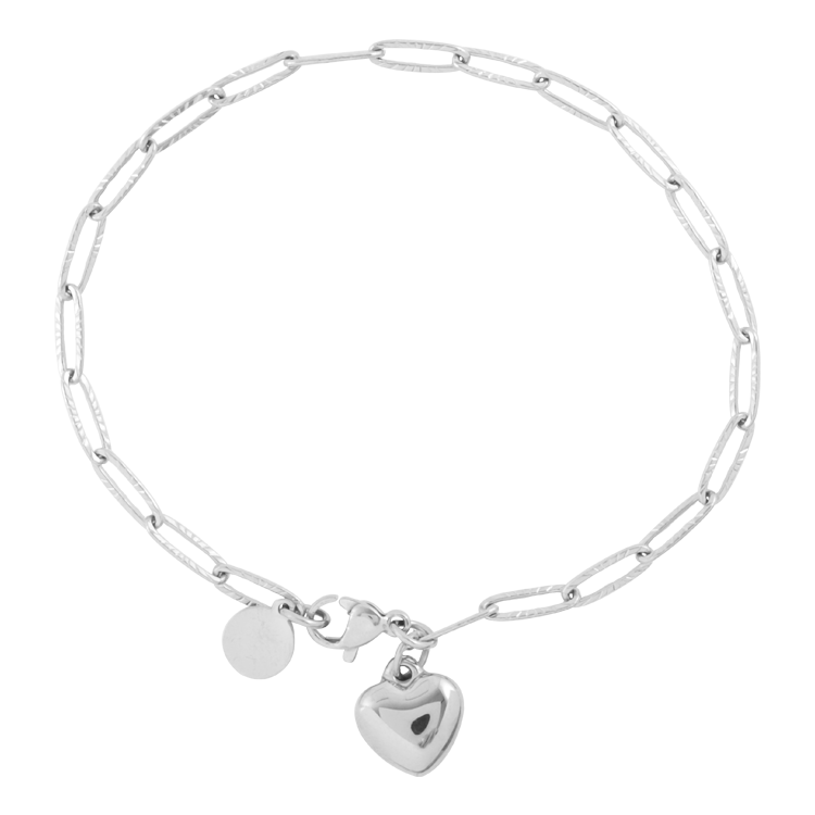 白鋼手鍊，女士手鍊 圓潤愛心墜飾；精緻與溫柔的魅力（3779銀色）