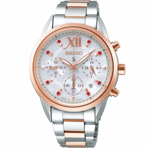 【SEIKO 精工】LUKIA系列 SSC824J1 光動能 真三眼 晶鑽時標 珍珠母貝面盤 手錶 女錶-