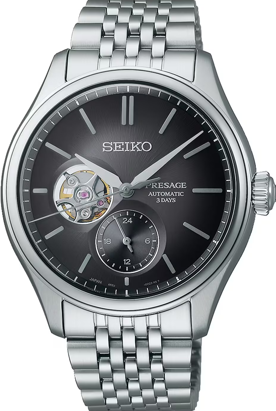 萬年鐘錶 - SEIKO Presage  絲綢感面盤職人系列開芯不鏽鋼機械3日鍊男錶 SPB471J1 / 6R5J-00C0D  錶徑40.2MM
