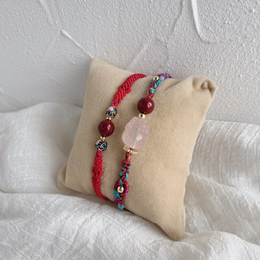 粉晶貔貅及硃砂．福氣滿滿手繩