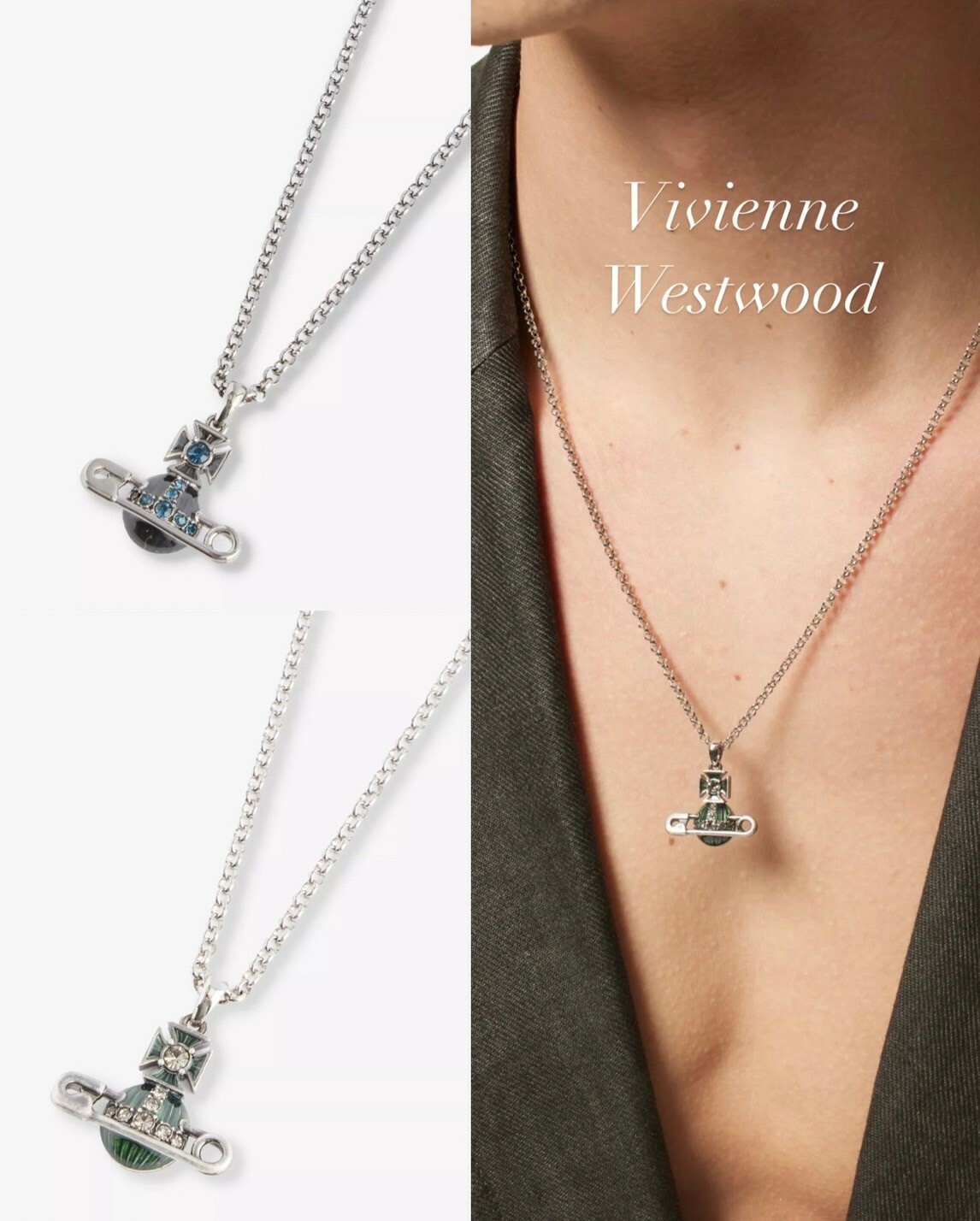 Vivienne Westwood 帶鑽土星Logo 瓷釉別針項鍊西太后KITTY NECKLACE