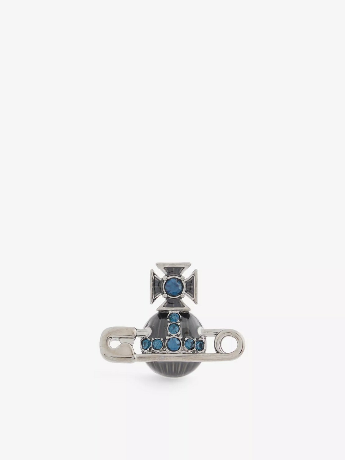 Vivienne Westwood 帶鑽土星Logo 瓷釉別針耳環 槍灰藍 單顆入 西太后