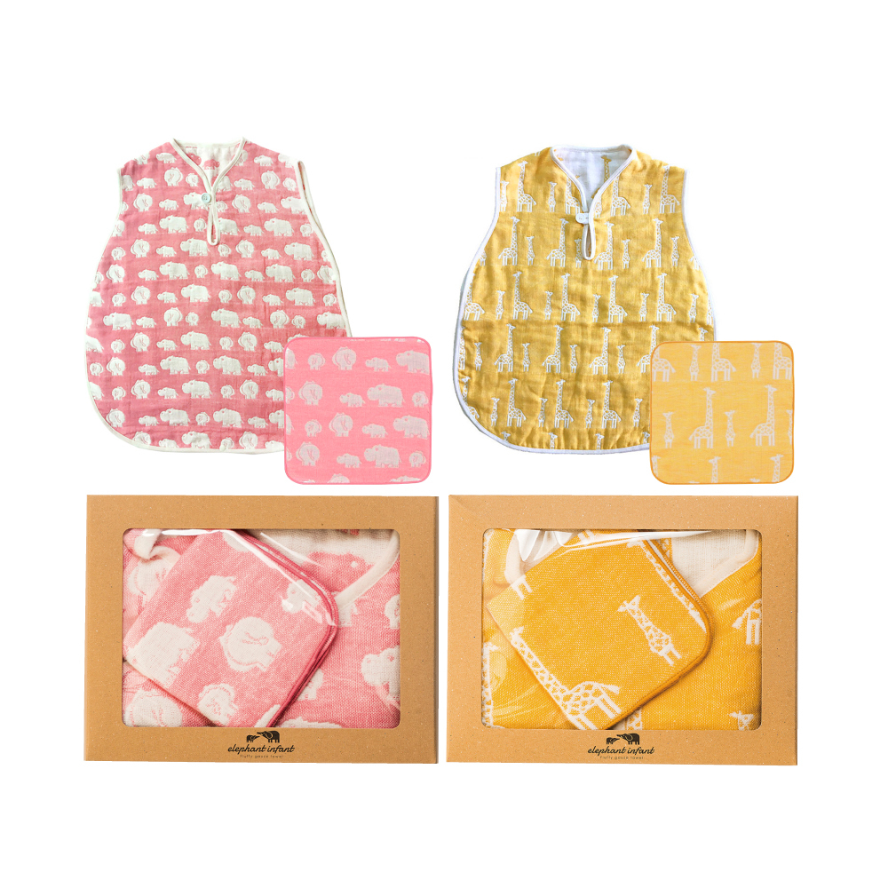 JOGAN日本成願 elephant infant 象寶貝系列 純棉防踢被+手帕 禮盒組