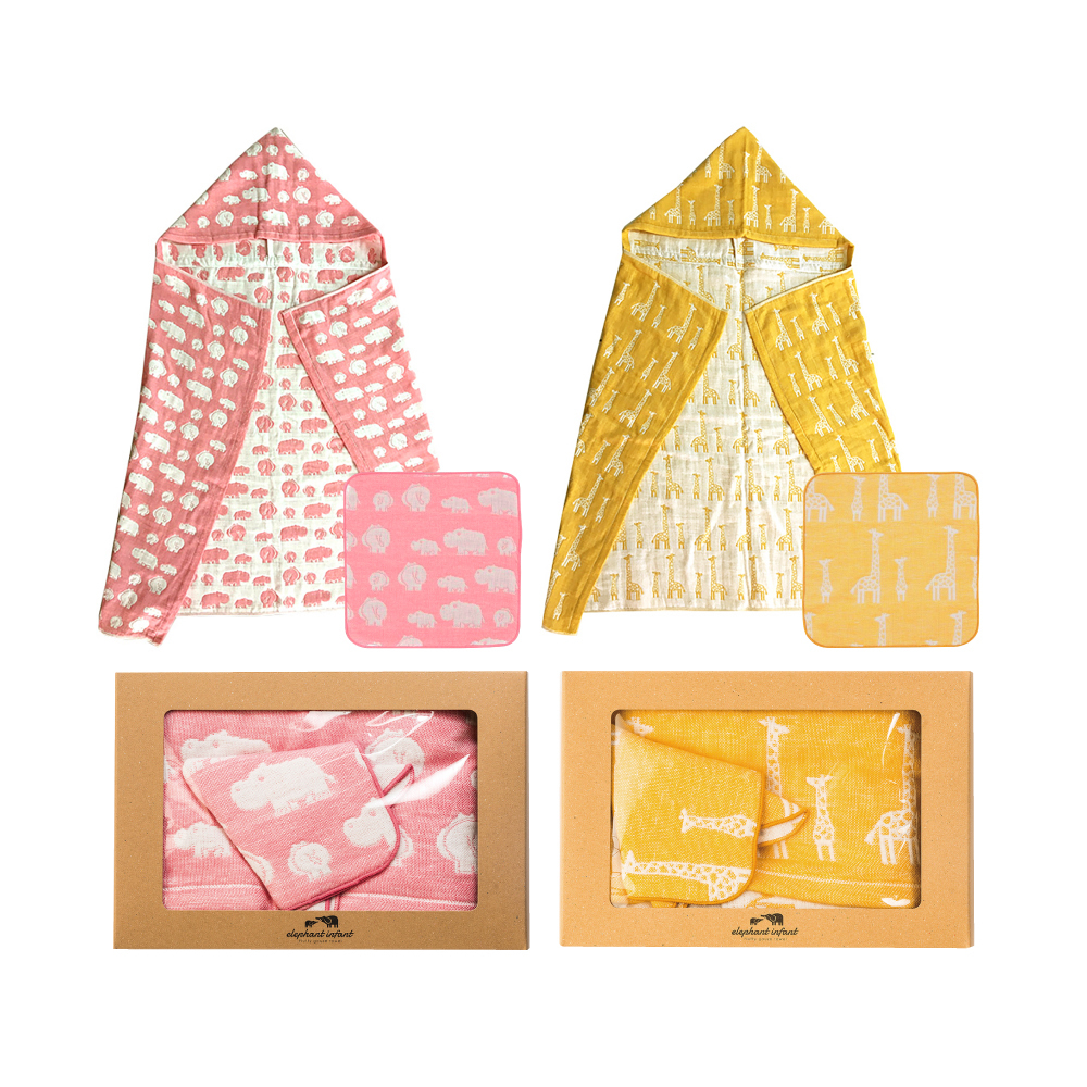 JOGAN日本成願 elephant infant 象寶貝系列 純棉帽披巾+手帕 禮盒組