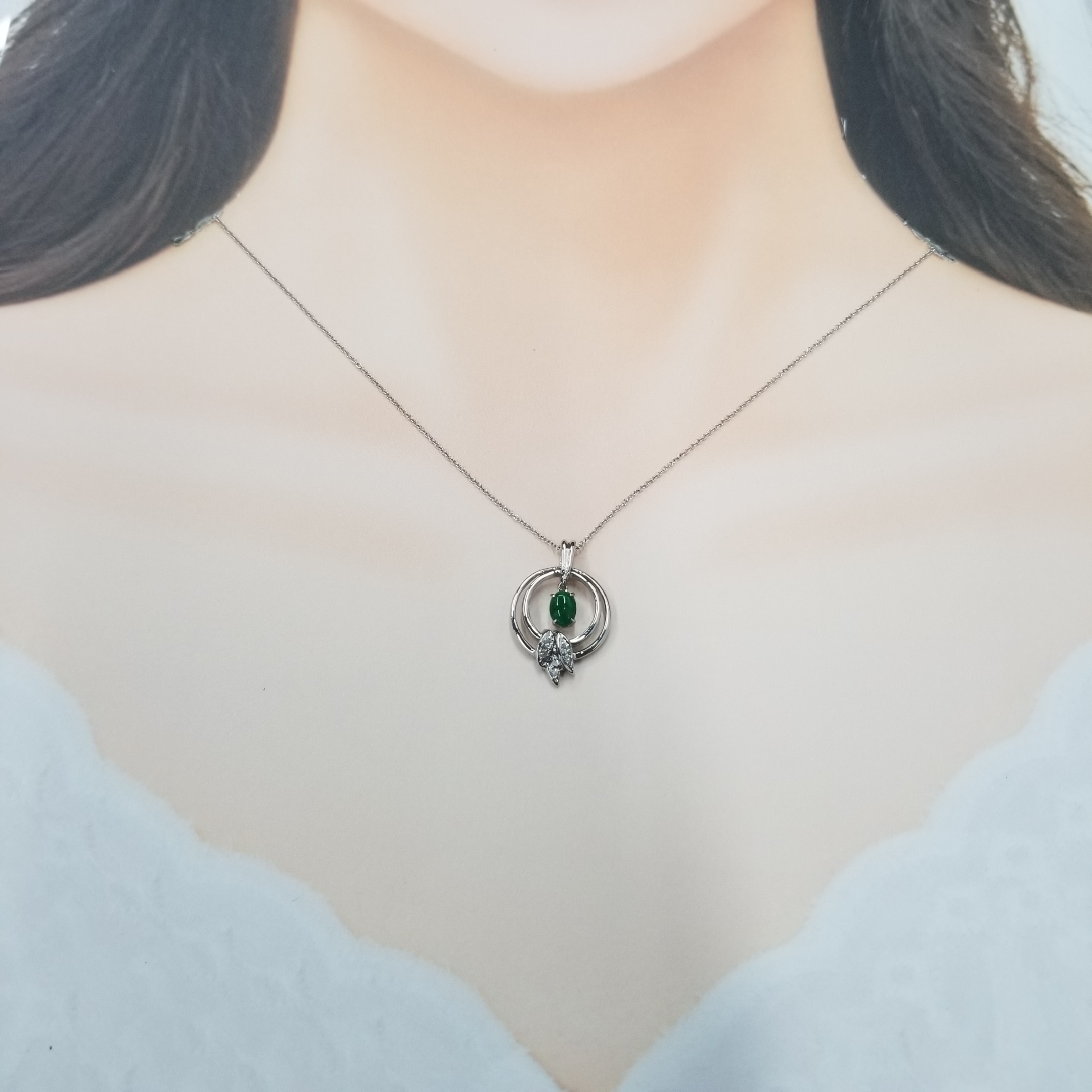 14K White Gold 0.06ct Diamond and Jade Pendant