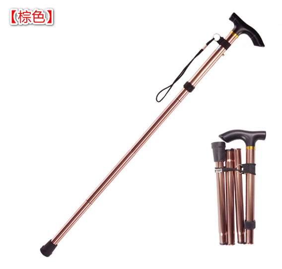 熱推超輕可折疊4節伸縮行山杖 鋁合金登山杖 折疊拐杖 【棕色85-95cm】