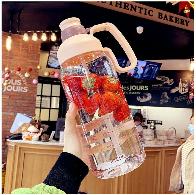 激抵1.8L極大容量水樽 (附高質吸管) (橘粉色)/便攜式/運動水樽/水壺