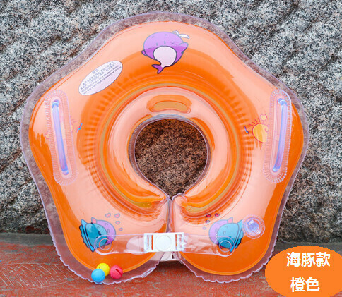 熱推兒童雙氣囊游泳圈【海豚款橙色 充氣後外徑：40cm  內徑：9cm】 