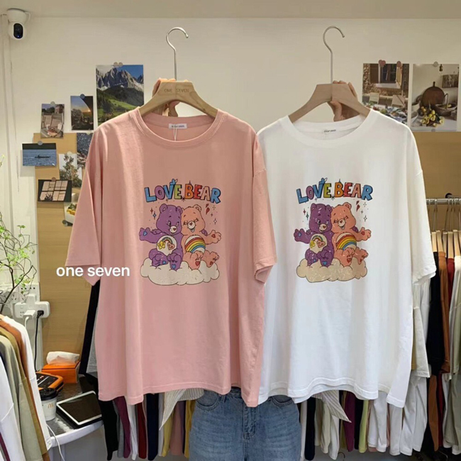 oversize男友風寬鬆彩虹熊熊上衣-四色實拍